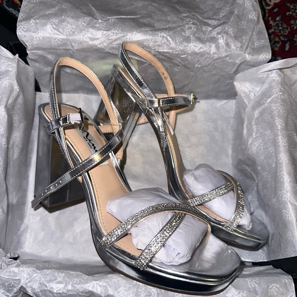 Nina Silver Platform Sandal Heels